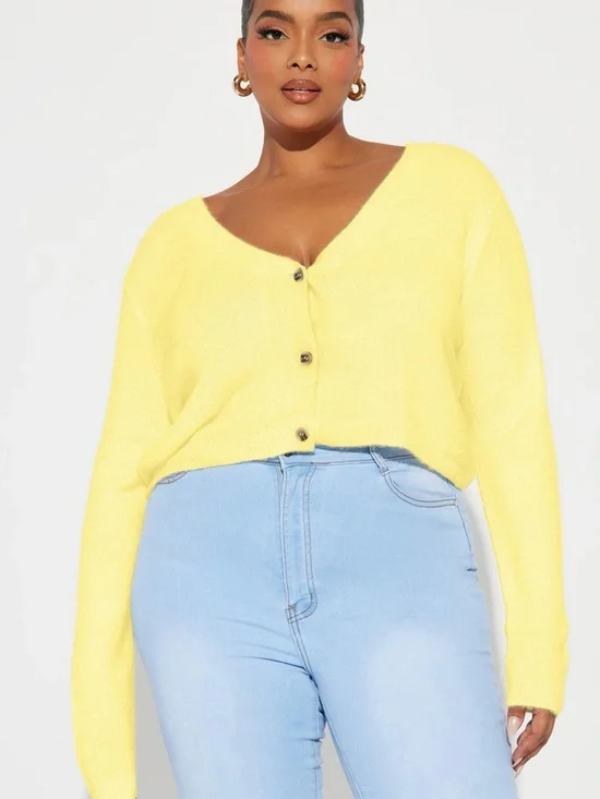 Fashion Nova Yellow Cropped Button-Front V-Neck Cardigan - Picture 5 of 6